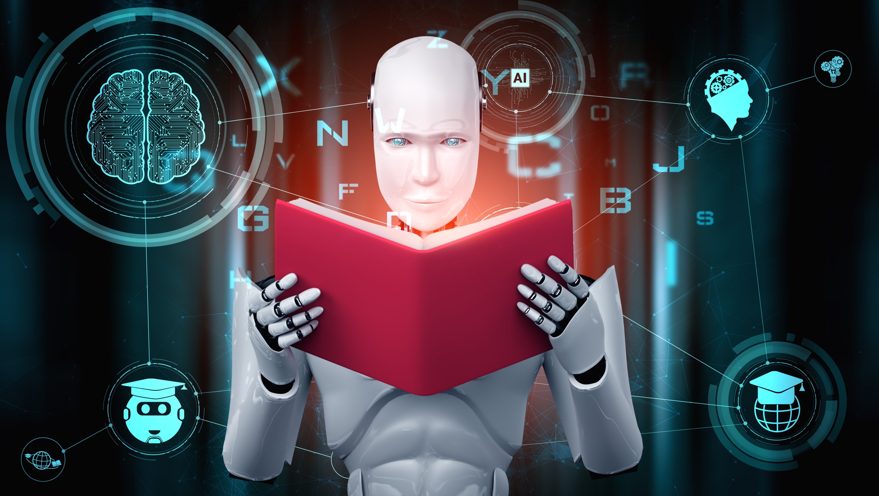 3d-illustration-robot-humanoid-reading-book